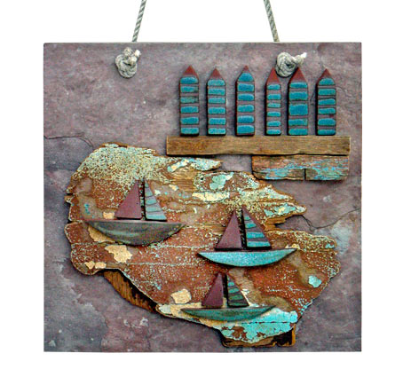 Jan Guest coastal art - beach huts