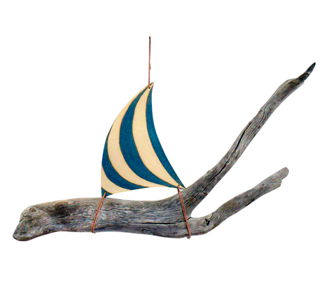 Jan Guest coastal art - ceramic and drifwood sailing boat, the ideal nautical gift